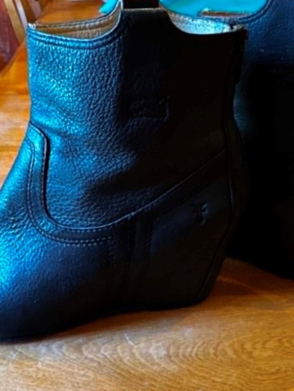Frye Black Leather Wedge Ankle Boots • Size 6.5 - Picture 11 of 11